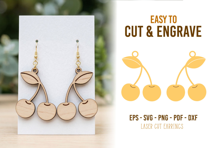Cherry Charm Earrings, Easy to Cut and Engrave SVG Template