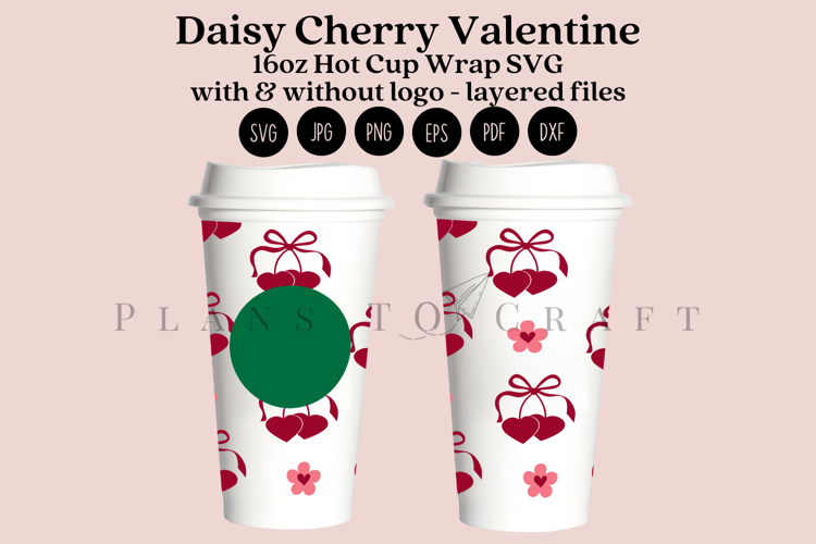 Cherry Daisy Valentine 16oz Hot Cup Tumbler Wrap SVG