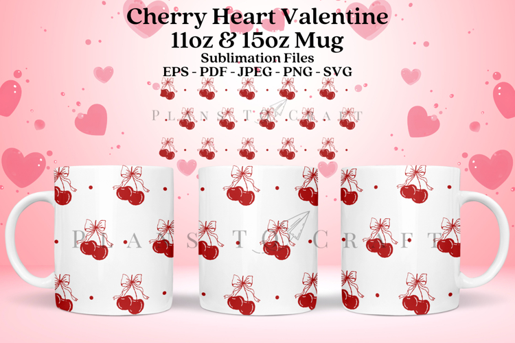 Cherry Heart Valentine 11&15oz Glass Mug Sublimation Wrap