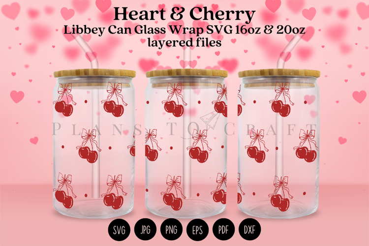 Heart Cherry Valentine Libbey Can Glass Wrap SVG