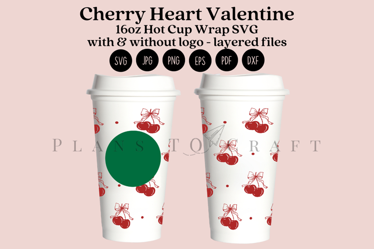 Cherry Heart Valentine 16oz Hot Cup Tumbler Wrap SVG