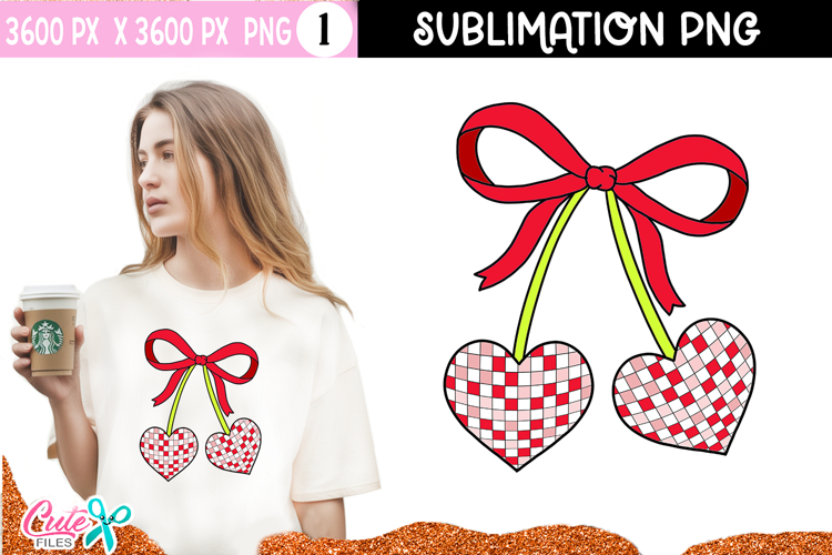 Cherry Hearts Sublimation Design | Disco Ball Hearts