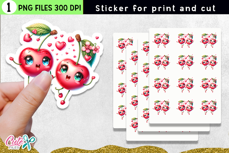 Cute Cherry Sticker | Print & Cut PNG for Crafts