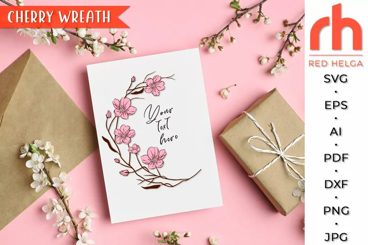 Cherry Wreath SVG, Sakura Frame Cut File, Flower Border DXF