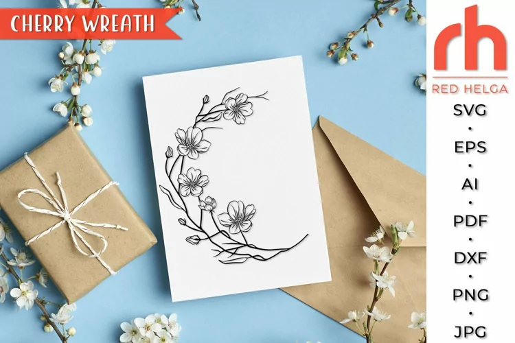 Cherry Wreath SVG, Sakura Frame Cut File, Blossom Branch DXF