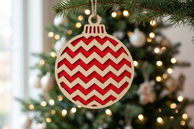 Chevron Christmas Bauble SVG, Laser Cut Ornament File example image 1