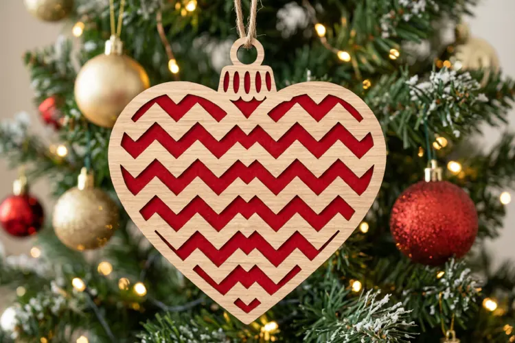 Chevron Heart Christmas Ornament SVG Laser Cut