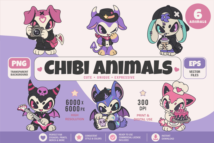 Chibi animals 12. Tshirt, PNG.