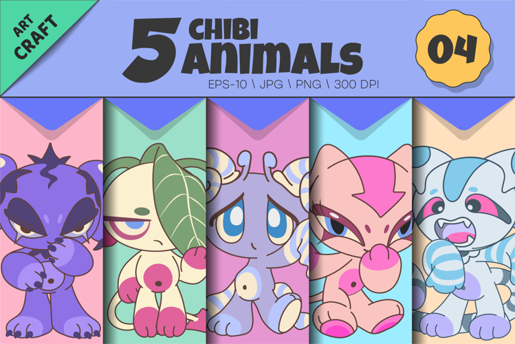 Chibi animals set 04. Tshirt, PNG.