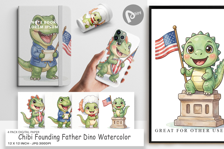 Chibi Founding Father Dino Digital Paper