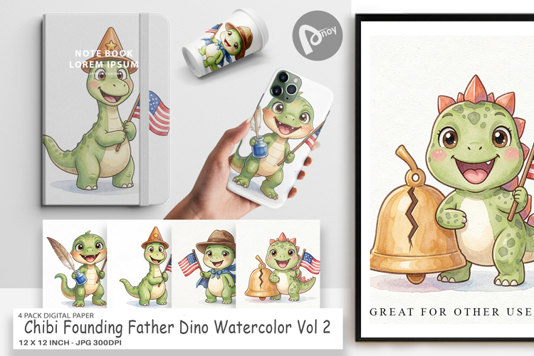 Chibi Founding Father Dino Digital Paper