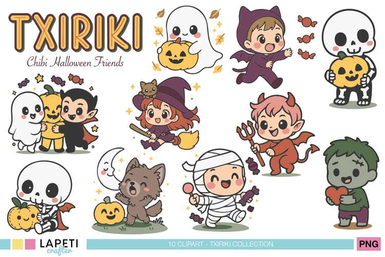 Chibi Halloween Friends Clipart Set, Cute Kids Costumes Png