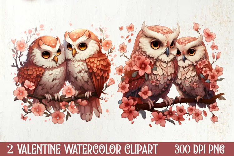 Chibi Owl Valentines Day Clipart and Stickers, Valentines PN