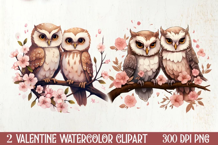 Chibi Owl Valentines Day Clipart and Stickers, Valentines PN