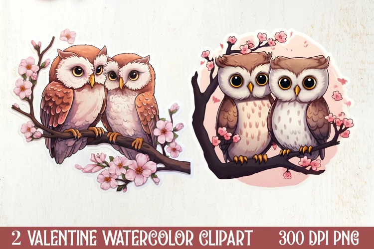 Chibi Owl Valentines Day Clipart and Stickers, Valentines PN