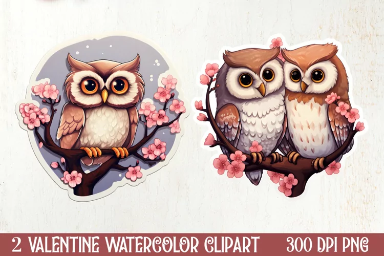 Chibi Owl Valentines Day Clipart and Stickers, Valentines PN