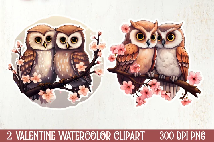 Chibi Owl Valentines Day Clipart and Stickers, Valentines PN