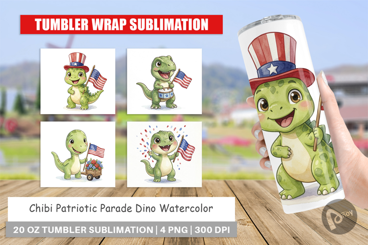 Chibi Patriotic Parade Dino Tumbler
