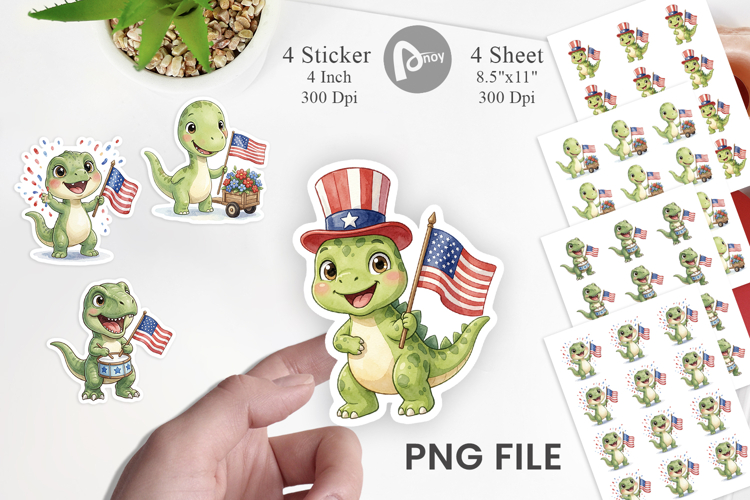 Chibi Patriotic Parade Dino Sticker