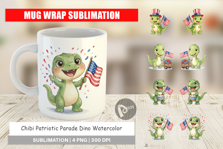 Chibi Patriotic Parade Dino Mug Wrap