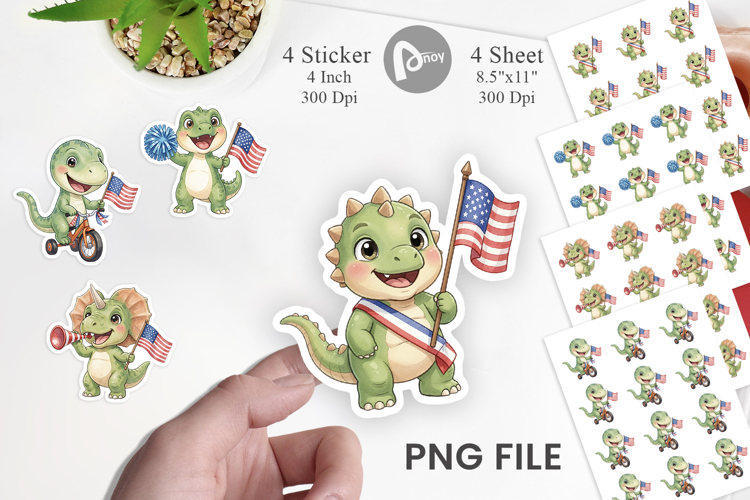 Chibi Patriotic Parade Dino Sticker