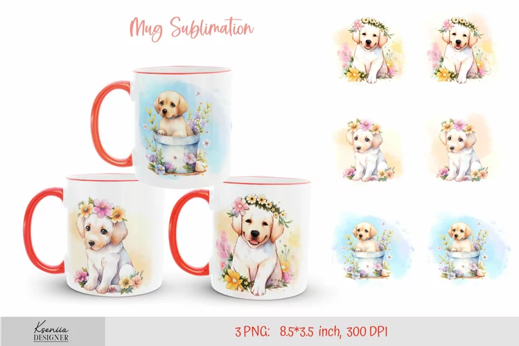 Adorable Puppies Wearing Flower |Mug Sublimation Design