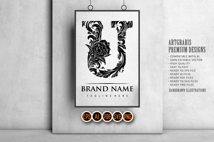 Chic charm classic U typeface illustration monochrome