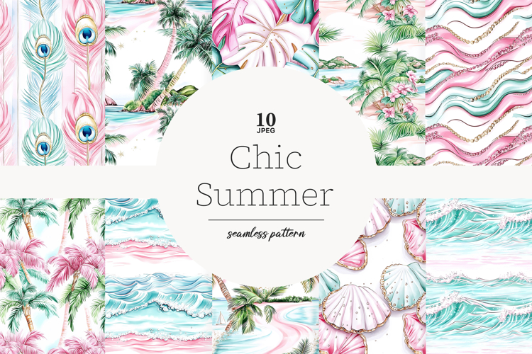 Summer Paper | Beach Pattern Background | Pink Vacation JPEG