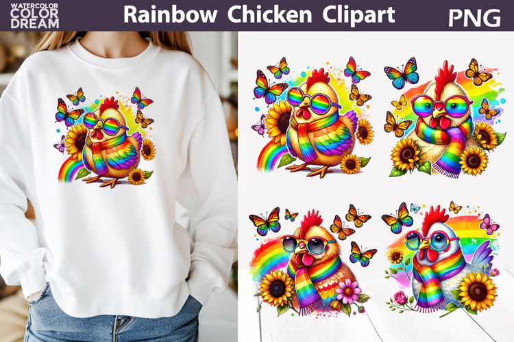 Rainbow Pride Chicken Clipart | LGBT Sunflower Shirt Print