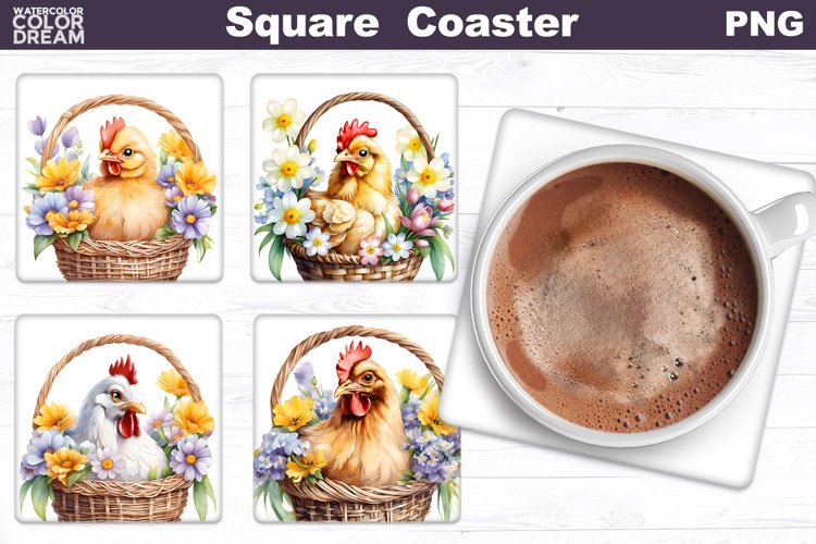 Chicken Square Coaster | Chicken Flowers Coaster example image 1