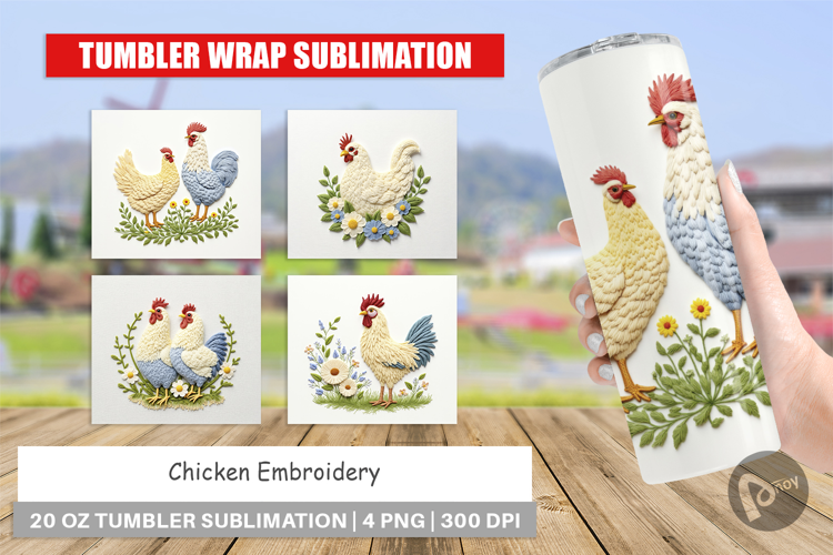 Tumbler Chicken Embroidery