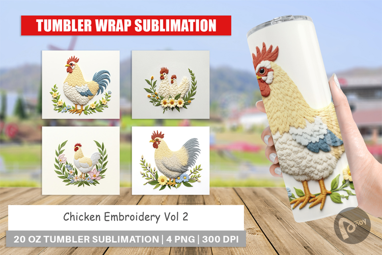Tumbler Chicken Embroidery