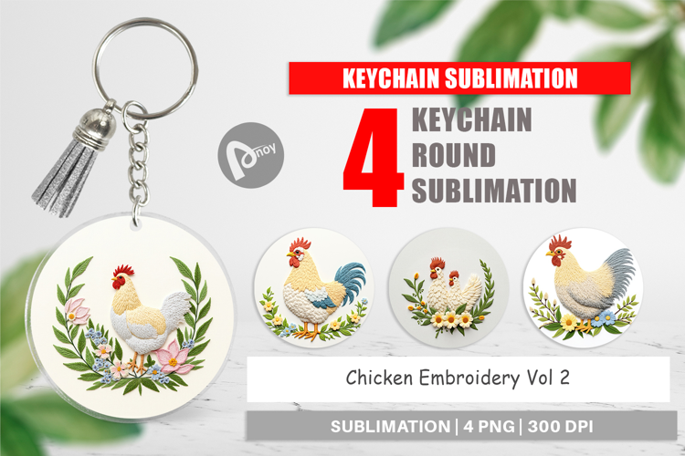 Keychain Chicken Embroidery