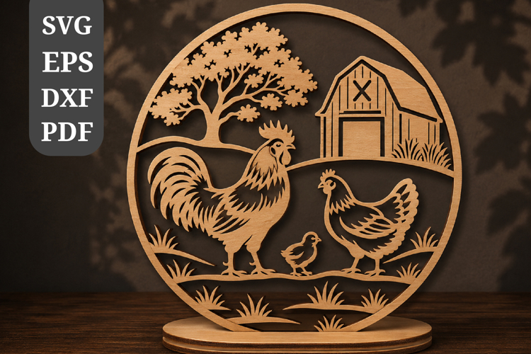 Chicken Family Farm Round Sign SVG