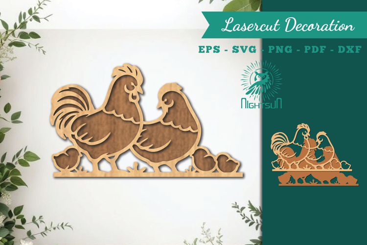 Chicken Family Lasercut Decoration SVG