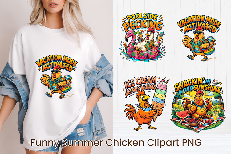 Funny Summer Chicken Clipart | Cute Farm Chicken Characters