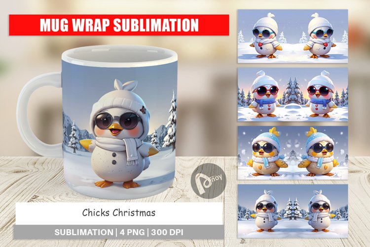 Mug Wrap Design Chicks Christmas
