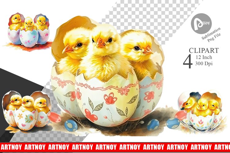 Chicks in Eggs Clipart