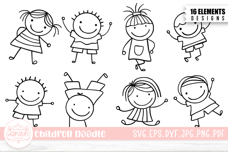 Children Hand-Drawn Outline SVG Cut File Bundle