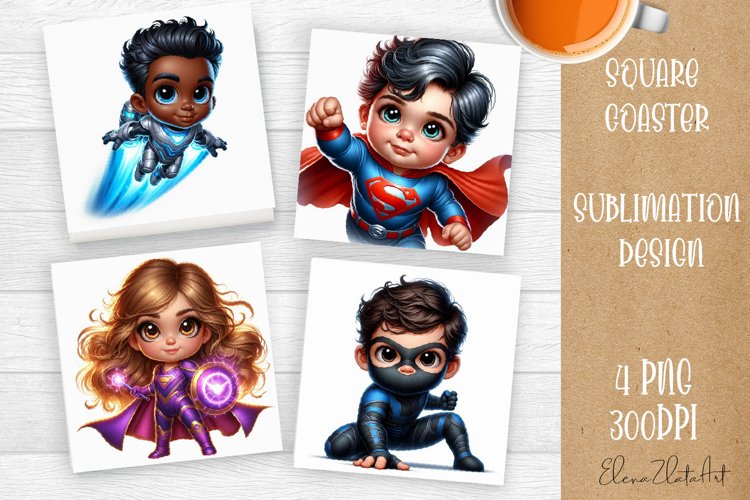 Super heroes Square Coaster Sublimation Design
