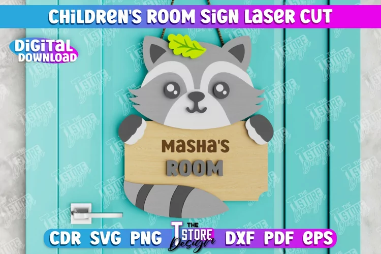 Children's Room Sign |Door Sign|Nursery Sign| Raccoon Design