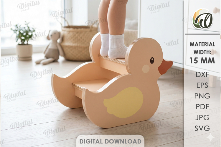 3D Kids Step Stand Laser Cut. Kids Duck Step Stool SVG