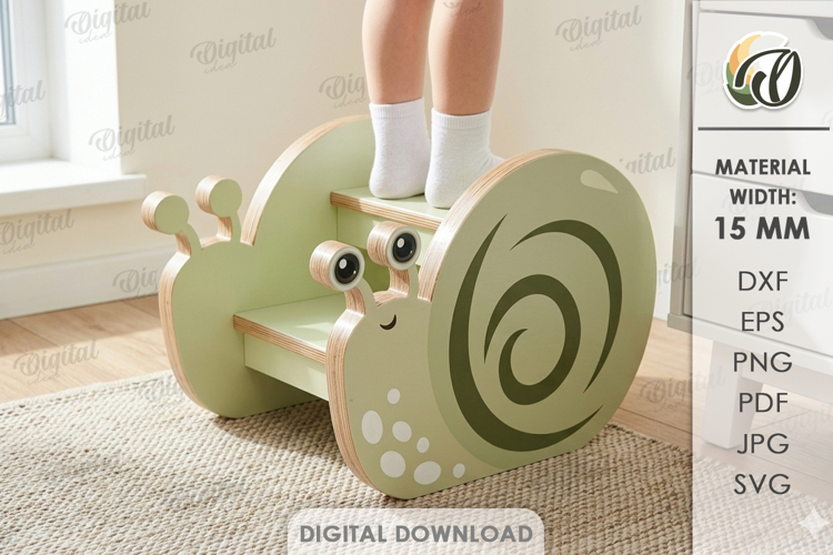3D Kids Step Stand Laser Cut. Kids Snail Step Stool SVG