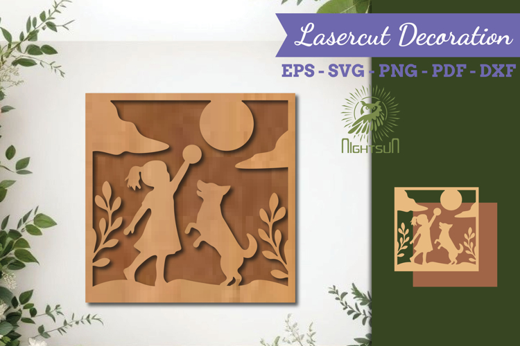 Children With Dogs Lasercut Wall Decor SVG