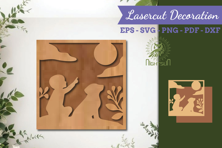 Children With Dogs Lasercut Wall Decor SVG