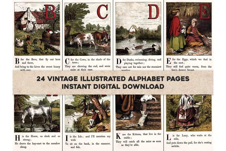 Childs Colored Alphabet ABCs Hi Res Restored Images Bundle