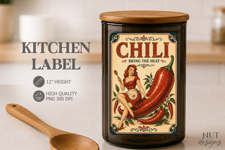Pin up girl Vintage Chili Pepper Kitchen Label pantry label