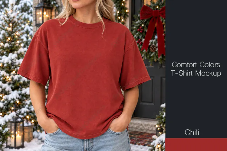 Comfort Colors 1717 t-shirt mockup - Chili Color