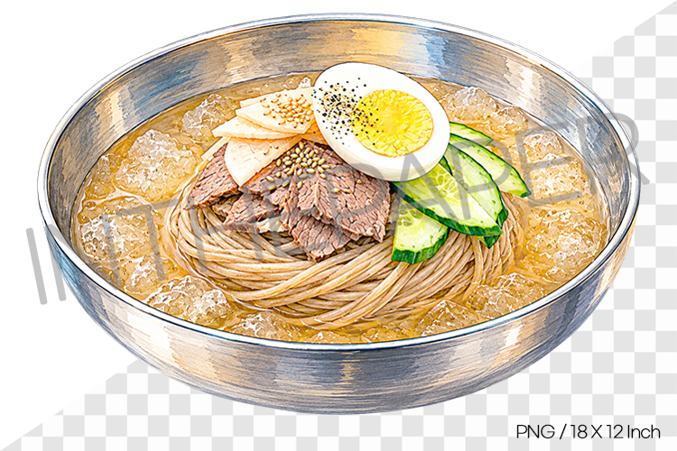 Chilled Buckwheat Noodle Soup PNG Watercolor Clipart korean