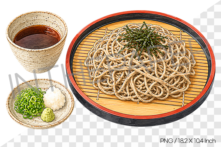 Chilled Buckwheat Soba PNG Watercolor Clipart korean food